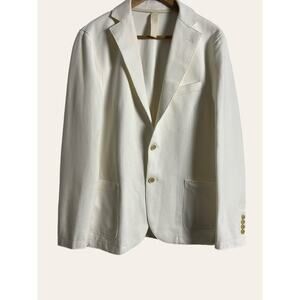 Eleventy White Cotton Two Button Patch Pocket Classic Blazer Jacket Size Large